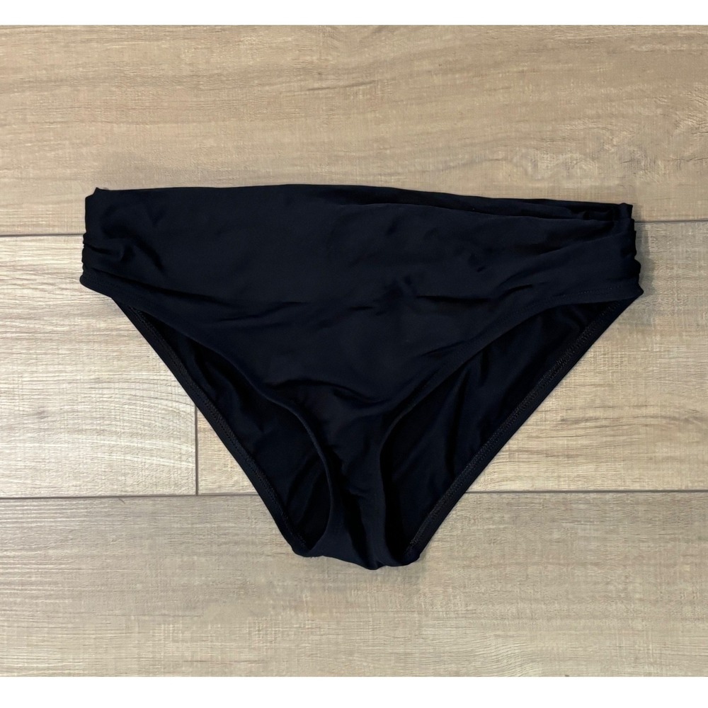 Ruched Bikini Swim Bottoms Womens Size M Black Mid Rise‎ swimsuit summer